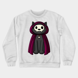 Black cat in robe and skull mask Crewneck Sweatshirt